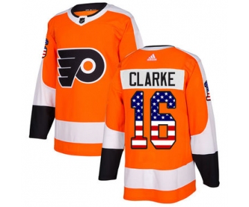Adidas Flyers #16 Bobby Clarke Orange Home Authentic USA Flag Stitched NHL Jersey