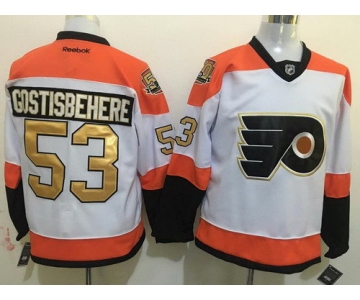 Men's Philadelphia Flyers #53 Shayne Gostisbehere White 50th Anniversary Gold Stitched NHL Reebok Hockey Jersey