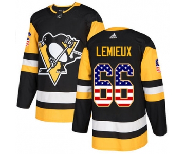 Adidas Penguins #66 Mario Lemieux Black Home Authentic USA Flag Stitched NHL Jersey