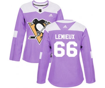 Adidas Pittsburgh Penguins #66 Mario Lemieux Purple Authentic Fights Cancer Women's Stitched NHL Jersey