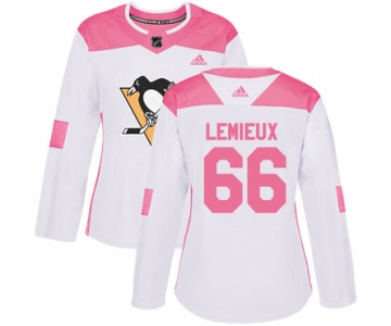 Adidas Pittsburgh Penguins #66 Mario Lemieux White Pink Authentic Fashion Women's Stitched NHL Jersey