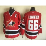 Men's 2002 Team Canada #66 Mario Lemieux Red Nike Olympic Throwback Stitched Hockey Jersey