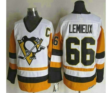 Men's Pittsburgh Penguins #66 Mario Lemieux 1988-89 White CCM Vintage Throwback Jersey