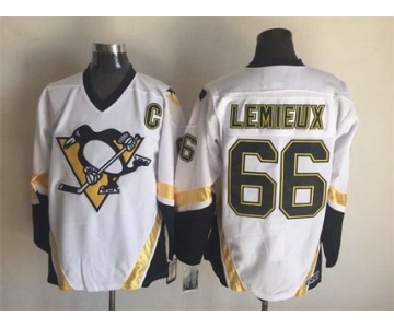 Men's Pittsburgh Penguins #66 Mario Lemieux 2002-03 White CCM Vintage Throwback Jersey