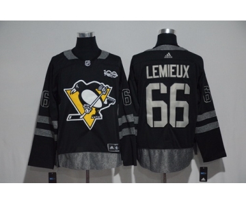 Men's Pittsburgh Penguins #66 Mario Lemieux Black 100th Anniversary Stitched NHL 2017 adidas Hockey Jersey