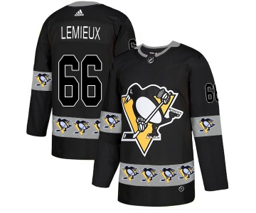 Men's Pittsburgh Penguins #66 Mario Lemieux Black Team Logos Fashion Adidas Jersey