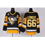 Men's Pittsburgh Penguins #66 Mario Lemieux Retired Black Throwback CCM 2017 Stanley Cup NHL Finals C Patch Jersey
