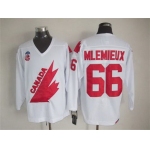 Men's Team Canada #66 Mario Lemieux 1991 Olympic White CCM Vintage Throwback Jersey