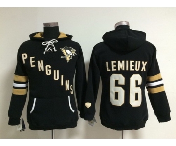 Old Time Hockey Pittsburgh Penguins #66 Mario Lemieux Black Womens Hoodie