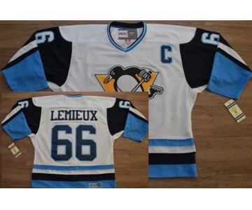 Pittsburgh Penguins #66 Mario Lemieux 1972 White With Light Blue Throwback CCM Jersey