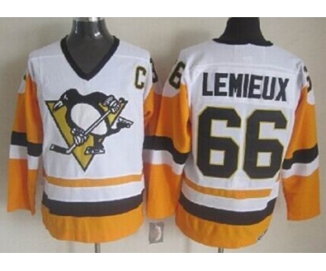 Pittsburgh Penguins #66 Mario Lemieux 1972 White With Yellow Throwback CCM Jersey