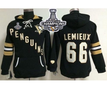 Pittsburgh Penguins #66 Mario Lemieux Black 2016 Stanley Cup Champions Women's Old Time Heidi NHL Hoodie