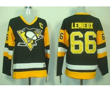 Pittsburgh Penguins #66 Mario Lemieux Black Throwback CCM Kids Jersey