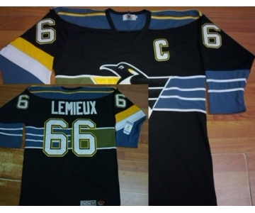 Pittsburgh Penguins #66 Mario Lemieux Black With Blue Throwback CCM Jersey