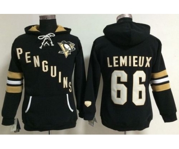 Pittsburgh Penguins #66 Mario Lemieux Black Women's Old Time Heidi NHL Hoodie