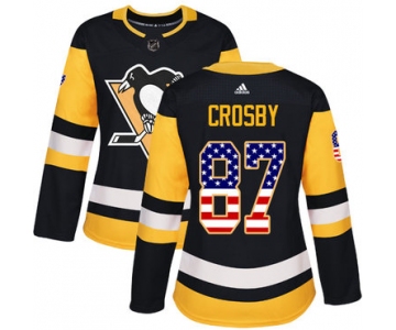 Adidas Pittsburgh Penguins #87 Sidney Crosby Black Home Authentic USA Flag Women's Stitched NHL Jersey