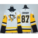 Adidas Pittsburgh Penguins #87 Sidney Crosby White Road Authentic Women's Stitched NHL Jersey