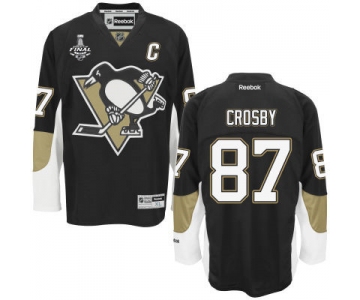 Men's Pittsburgh Penguins #87 Sidney Crosby Black Team Color 2017 Stanley Cup NHL Finals C Patch Jersey