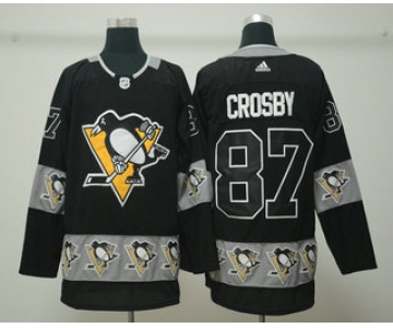 Men's Pittsburgh Penguins #87 Sidney Crosby Black Team Logos Fashion Adidas Jersey