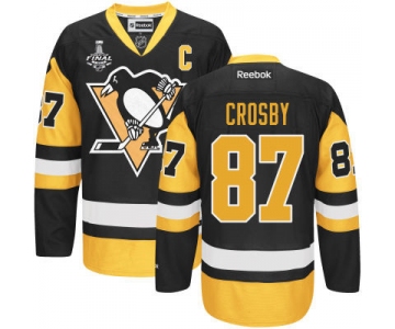 Men's Pittsburgh Penguins #87 Sidney Crosby Black Third 2017 Stanley Cup NHL Finals C Patch Jersey