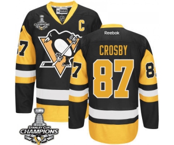 Men's Pittsburgh Penguins #87 Sidney Crosby Black Third C Patch Jersey 2017 Stanley Cup Champions Patch