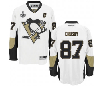 Men's Pittsburgh Penguins #87 Sidney Crosby White Road 2017 Stanley Cup NHL Finals C Patch Jersey