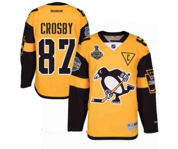 Men's Pittsburgh Penguins #87 Sidney Crosby Yellow Stadium Series 2017 Stanley Cup Finals Patch Stitched NHL Reebok Hockey Jersey