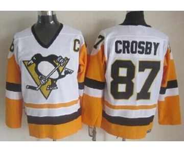 Pittsburgh Penguins #87 Sidney Crosby 1972 White With Yellow Throwback CCM Jersey