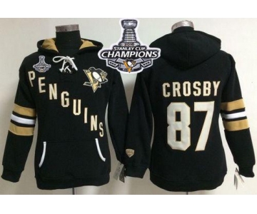 Pittsburgh Penguins #87 Sidney Crosby Black 2016 Stanley Cup Champions Women's Old Time Heidi NHL Hoodie