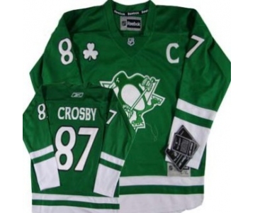 Pittsburgh Penguins #87 Sidney Crosby St. Patrick's Day Green Kids Jersey