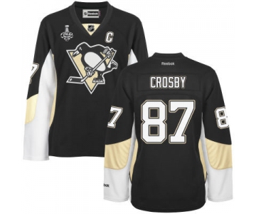 Women's Pittsburgh Penguins #87 Sidney Crosby Black Team Color 2017 Stanley Cup NHL Finals C Patch Jersey