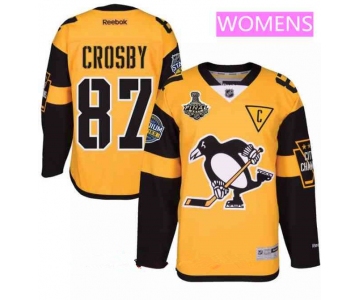 Women's Pittsburgh Penguins #87 Sidney Crosby Yellow Stadium Series 2017 Stanley Cup Finals Patch Stitched NHL Reebok Hockey Jersey