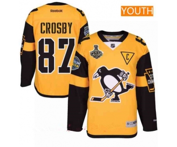 Youth Pittsburgh Penguins #87 Sidney Crosby Yellow Stadium Series 2017 Stanley Cup Finals Patch Stitched NHL Reebok Hockey Jersey