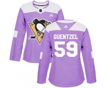 Adidas Pittsburgh Penguins #59 Jake Guentzel Purple Authentic Fights Cancer Women's Stitched NHL Jersey