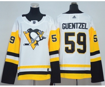 Adidas Pittsburgh Penguins #59 Jake Guentzel White Road Authentic Women's Stitched NHL Jersey