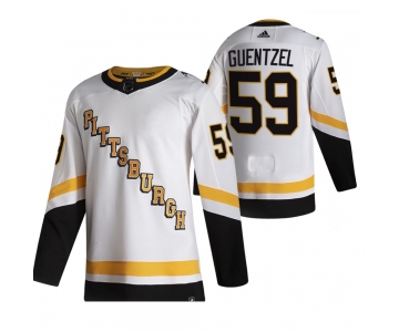 Pittsburgh Penguins #59 Jake Guentzel White Men's Adidas 2020-21 Reverse Retro Alternate NHL Jersey
