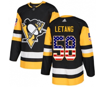 Adidas Pittsburgh Penguins #58 Kris Letang Black Home Authentic USA Flag Stitched Youth NHL Jersey