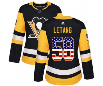 Adidas Pittsburgh Penguins #58 Kris Letang Black Home Authentic USA Flag Women's Stitched NHL Jersey