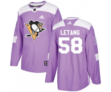 Adidas Pittsburgh Penguins #58 Kris Letang Purple Authentic Fights Cancer Stitched Youth NHL Jersey