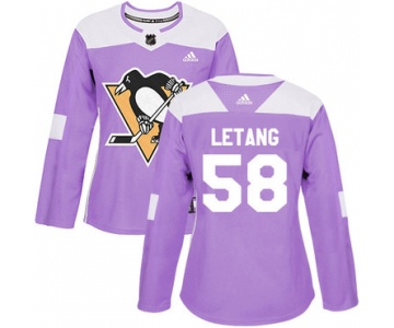 Adidas Pittsburgh Penguins #58 Kris Letang Purple Authentic Fights Cancer Women's Stitched NHL Jersey