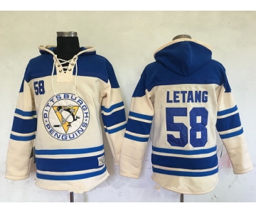 Men's Pittsburgh Penguins #58 Kris Letang Cream Stitched NHL Old Time Hockey Hoodie