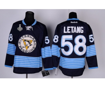 Men's Pittsburgh Penguins #58 Kris Letang Navy Blue Third 2017 Stanley Cup NHL Finals Patch Jersey