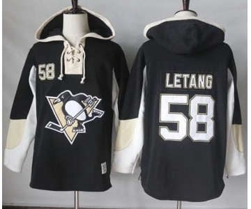 Penguins #58 Kris Letang Black Pullover Hoodie Stitched NHL Jersey