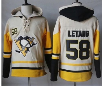 Penguins #58 Kris Letang Cream Gold Sawyer Hooded Sweatshirt Stitched NHL Jersey