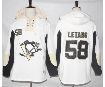 Penguins #58 Kris Letang White Pullover Hoodie Stitched NHL Jersey