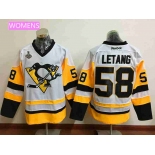 Women's Pittsburgh Penguins #58 Kris Letang White Third 2017 Stanley Cup Finals Patch Stitched NHL Reebok Hockey Jersey