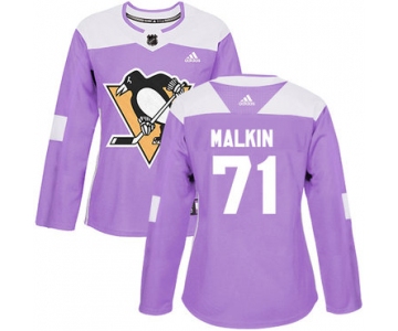 Adidas Pittsburgh Penguins #71 Evgeni Malkin Purple Authentic Fights Cancer Women's Stitched NHL Jersey