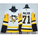 Adidas Pittsburgh Penguins #71 Evgeni Malkin White Road Authentic Women's Stitched NHL Jersey