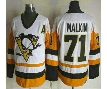 Men's Pittsburgh Penguins #71 Evgeni Malkin 1988-89 White CCM Vintage Throwback Jersey