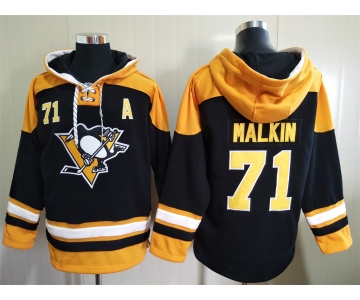 Men's Pittsburgh Penguins #71 Evgeni Malkin Black Ageless Must Have Lace Up Pullover Hoodie